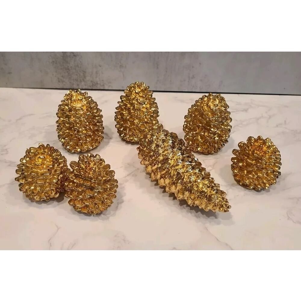 Dept 56 Gold Tone Heavy Metal Pinecone Décor Holiday Season Set of 3 EUC